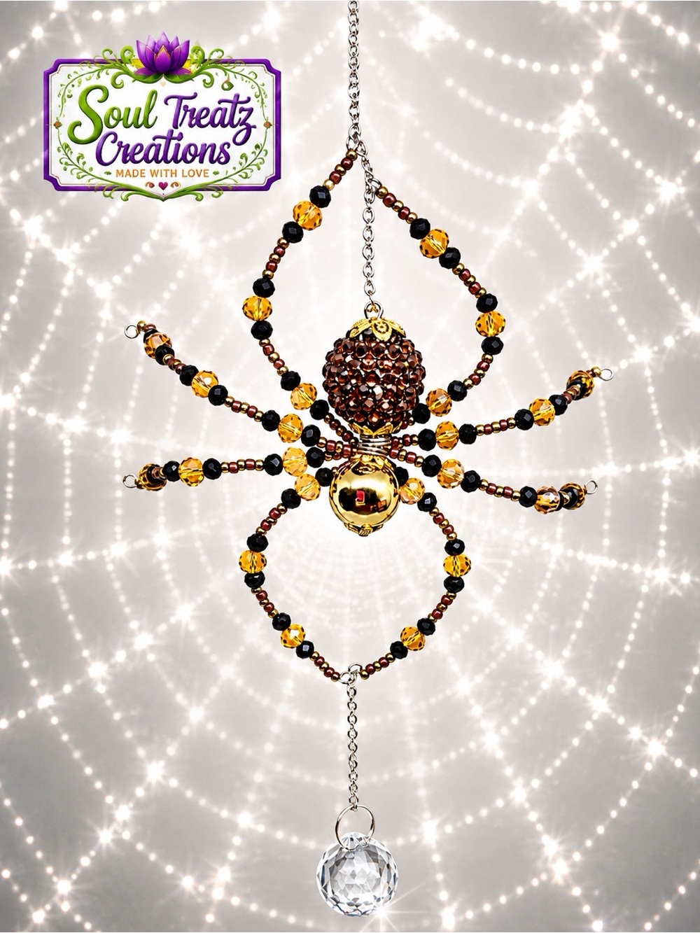 Gold & Amber Beaded Crystal Sun Catcher